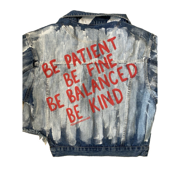 Wren + Glory Hand Painted Denim Jacket Fine and Balanced Festival Art Streetwear - Picture 2 of 13